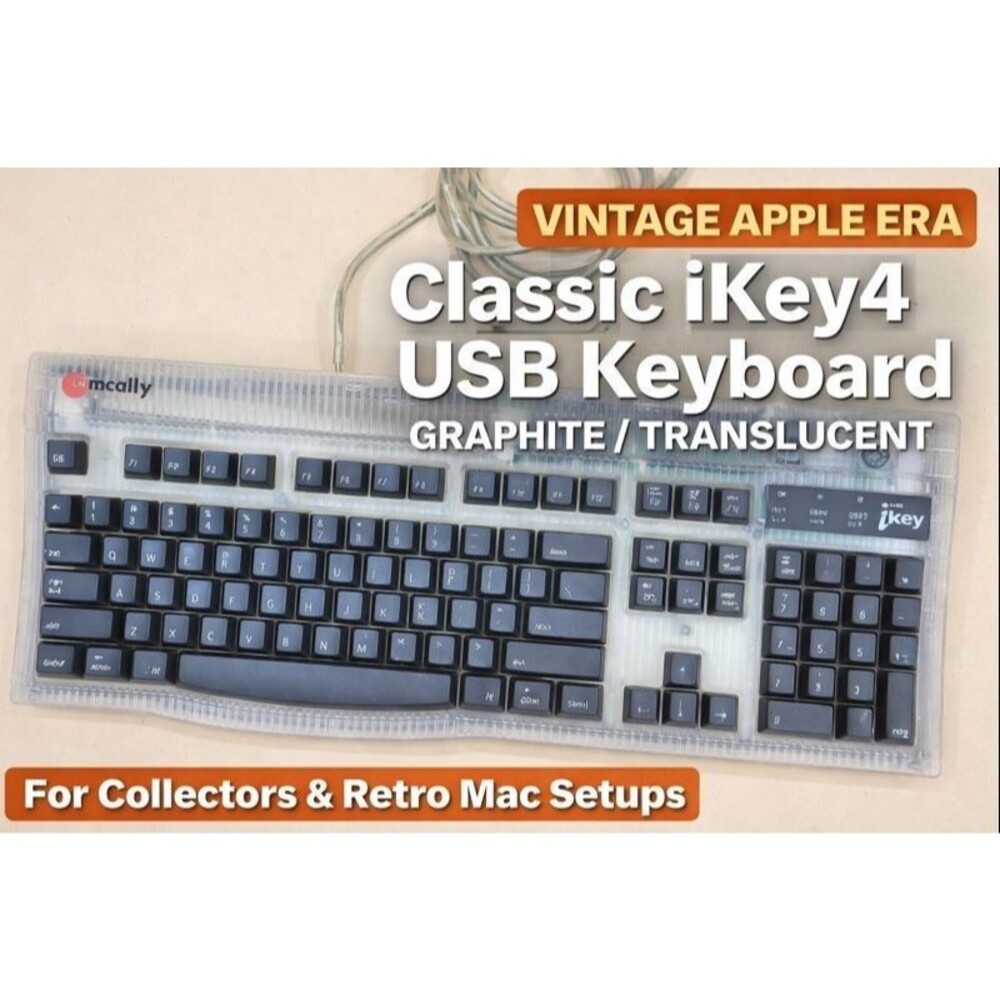 Vintage Macally iKey4 USB Keyboard Graphite Clear Apple iMac G3 G4 Mac Tested